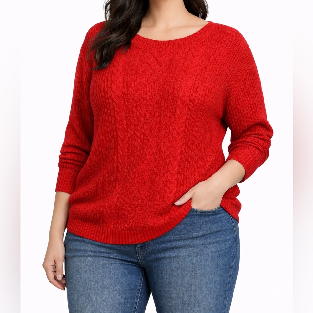 Tommy Hilfiger Women’s Red Cable Knit Crewneck Sweater XL NWT